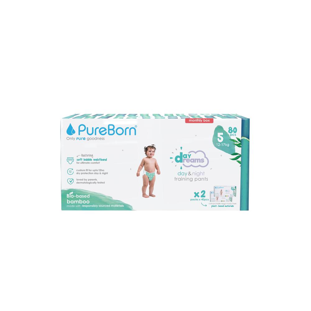 Pureborn - Daydreams Diaper Pants - Size 5 - 12-17 kg - 80 Count- Assorted Print