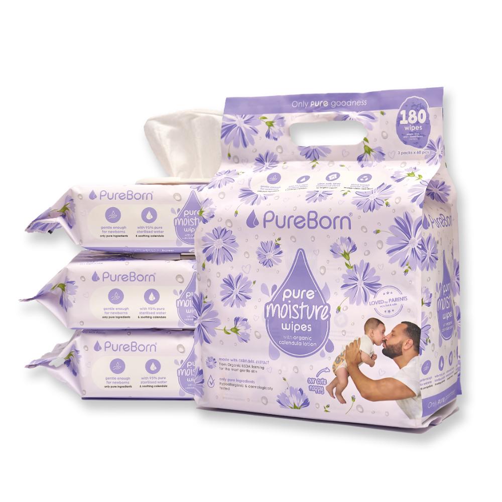 Pureborn - Pure Moisture Baby Wipes - 60's x 3 (180pcs)