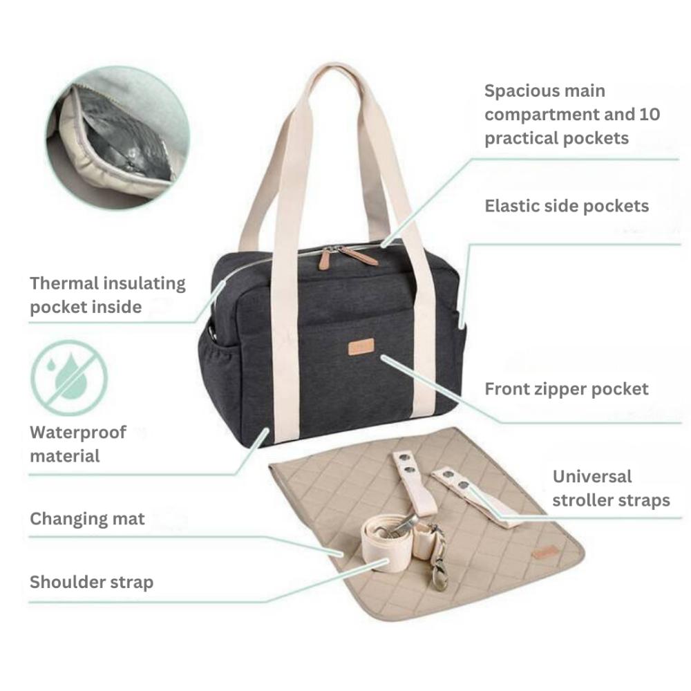 بيبا - شنطة حفاضات باريس - رمادي داكن