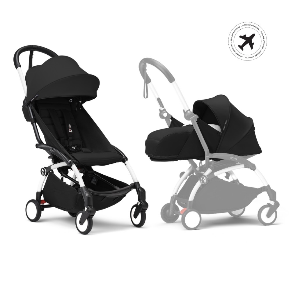 ستوك - عربية أطفال يويو3 الكاملة مع إطار وفرش حديثي الولادة وفرش 6 أشهر بإطار أبيض