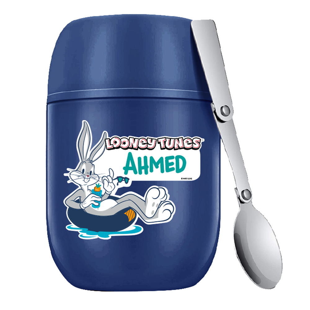 Essmak - Personalized Looney Tunes 1 Food Thermos With Spoon - Blue - 475ml