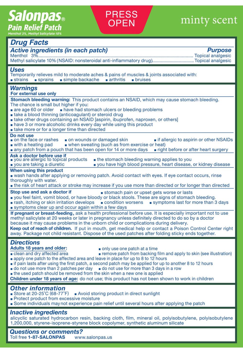 سالونباس - عبوة لصقات رفيعة لتخفيف الألم - 20 لصقة