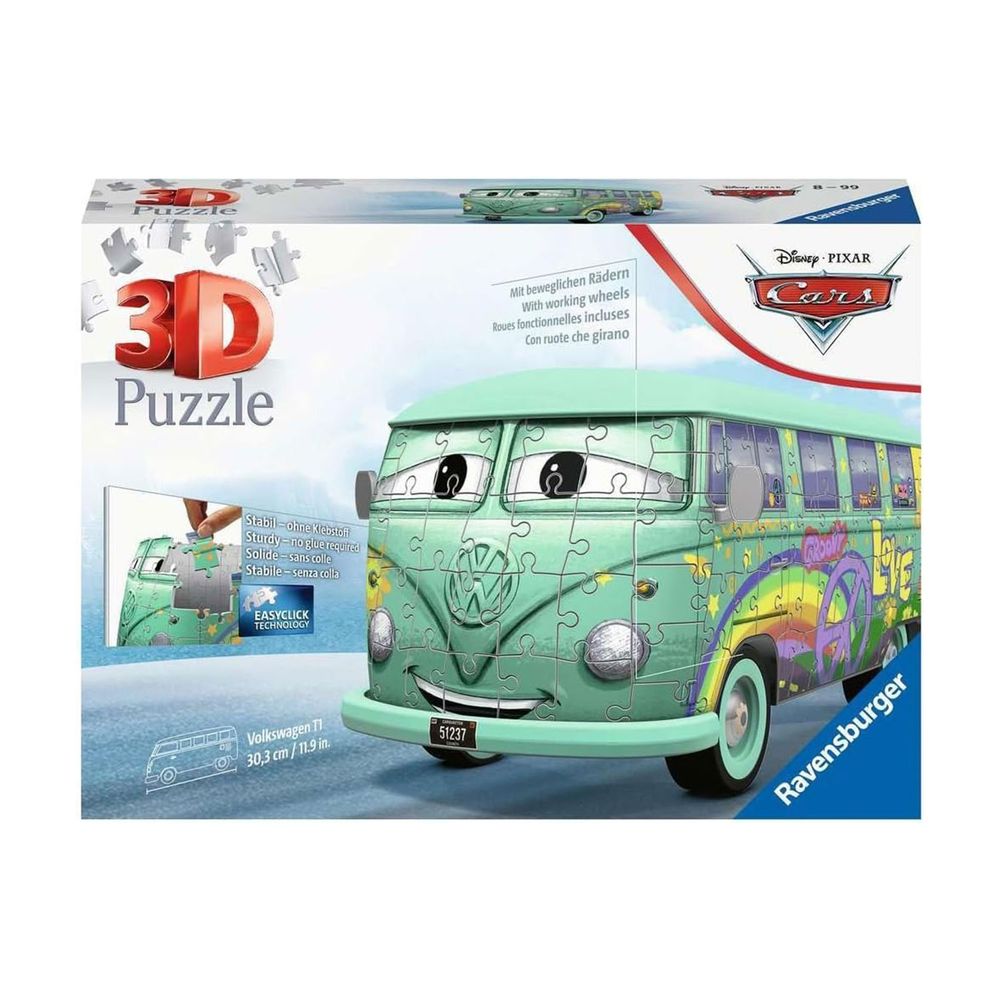 ريفينزبرغر - بازل ديزني بيكسار كارز فولكس فاجن T1 شاحنة التخييم ثلاثية الأبعاد - 162 قطعة