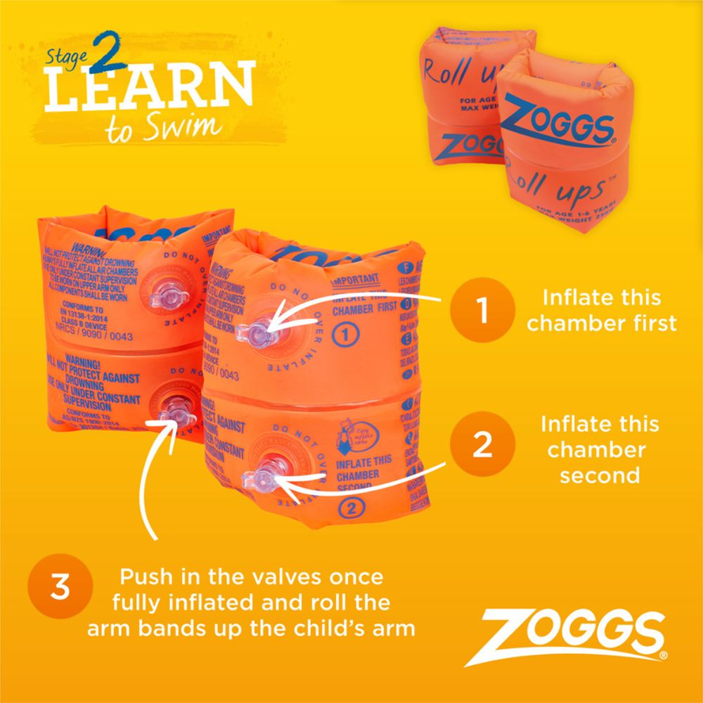 Zoggs - Rolls Up Swimming Float Armbands - 6-12Y - Orange