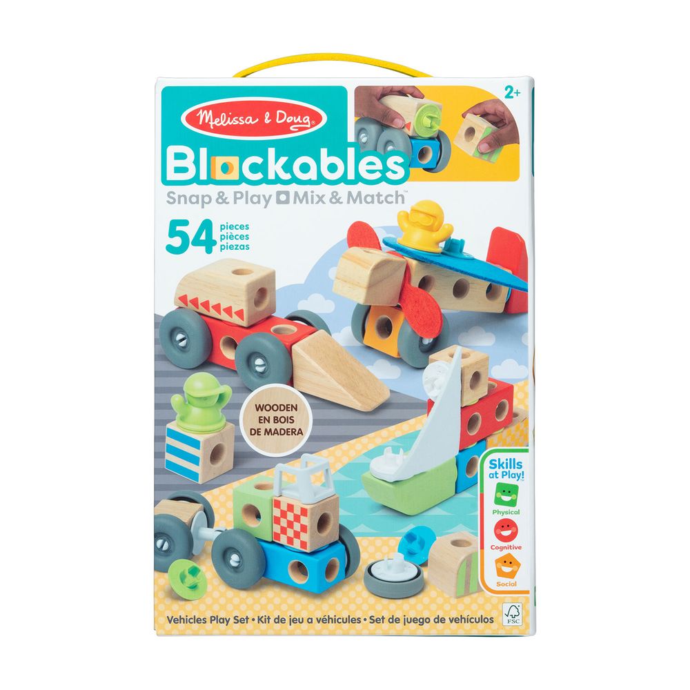 Melissa & Doug Blockables Wooden Mix & Match Building Playset - Vehicles - 54 Pcs