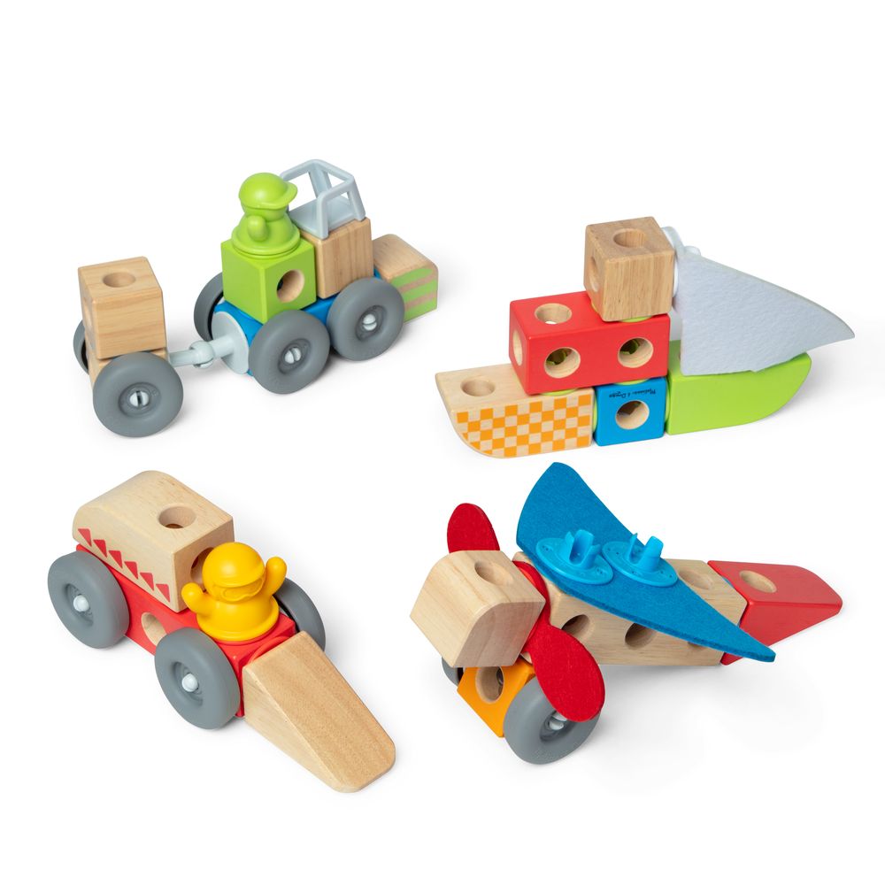 Melissa & Doug Blockables Wooden Mix & Match Building Playset - Vehicles - 54 Pcs