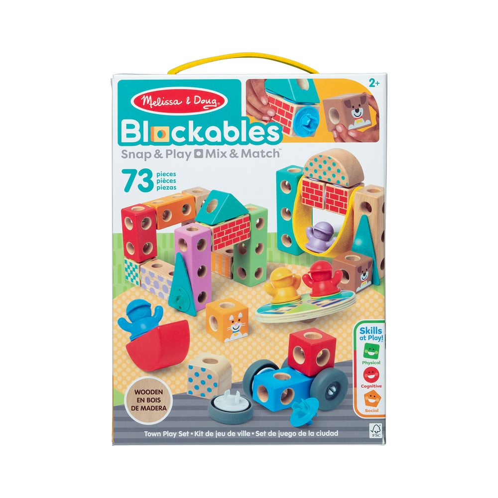 Melissa & Doug Blockables Wooden Mix & Match Building Playset - Town - 73 Pcs