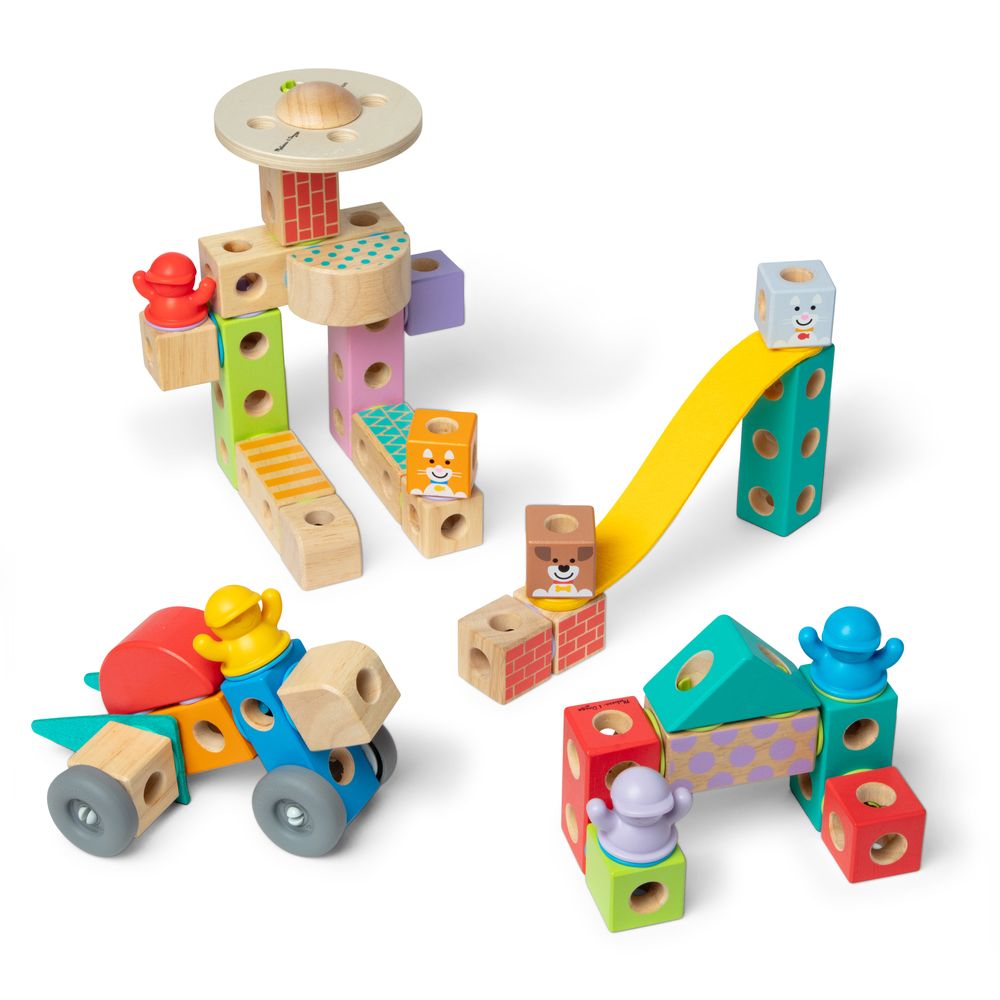 Melissa & Doug Blockables Wooden Mix & Match Building Playset - Town - 73 Pcs