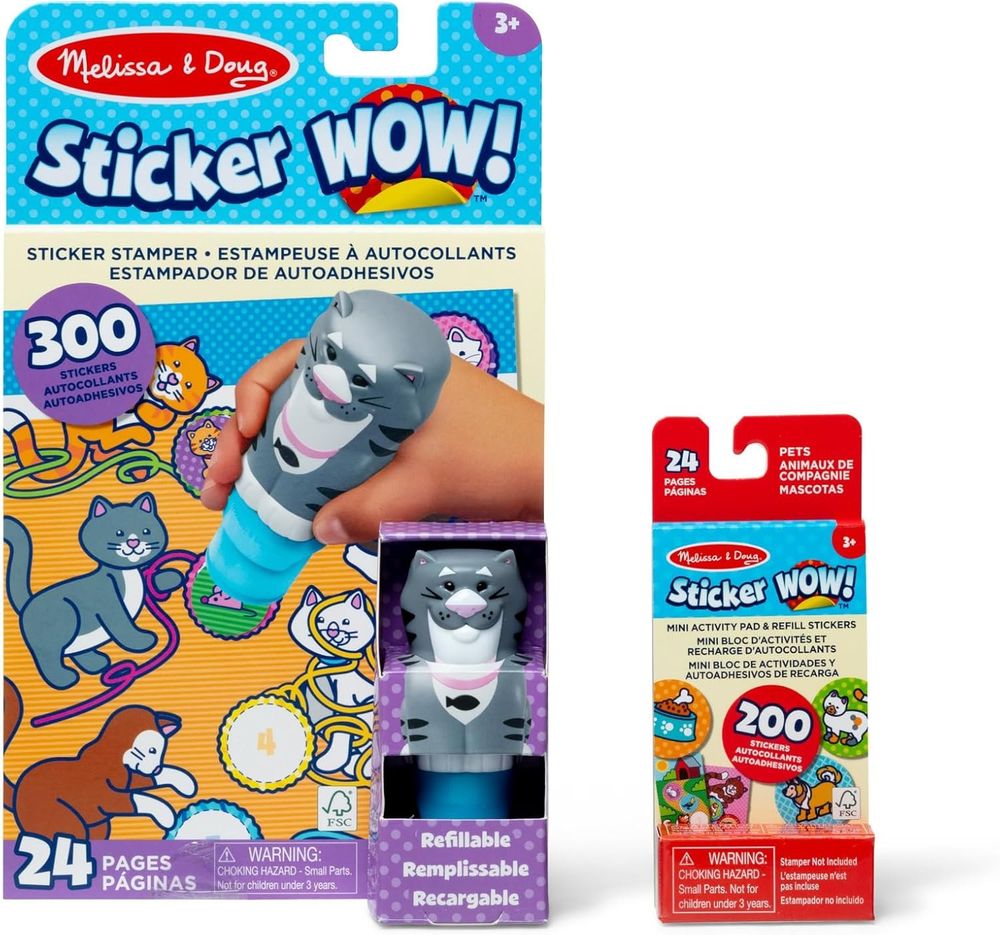 Melissa & Doug Sticker Wow! Stamper, Mini Activity Pad & Refill Sticker Set - Cat