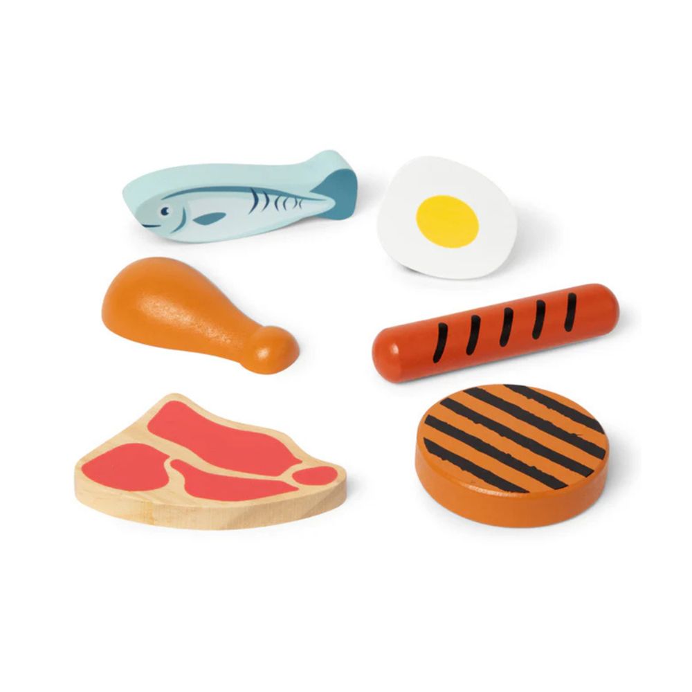 Melissa & Doug Wooden Food Pretend Playset - Protein - 7 Pcs