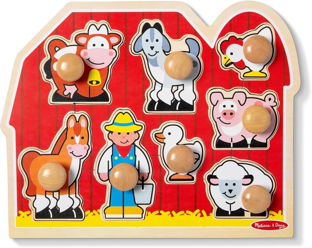 Melissa & Doug Jumbo Wooden Peg Puzzle Set - Farm Friends - 8 Pcs