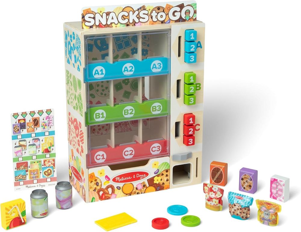 Melissa & Doug - Snacks To Go Wooden Vending Machine Pretend Play Set - Multicolor - 19 Pcs