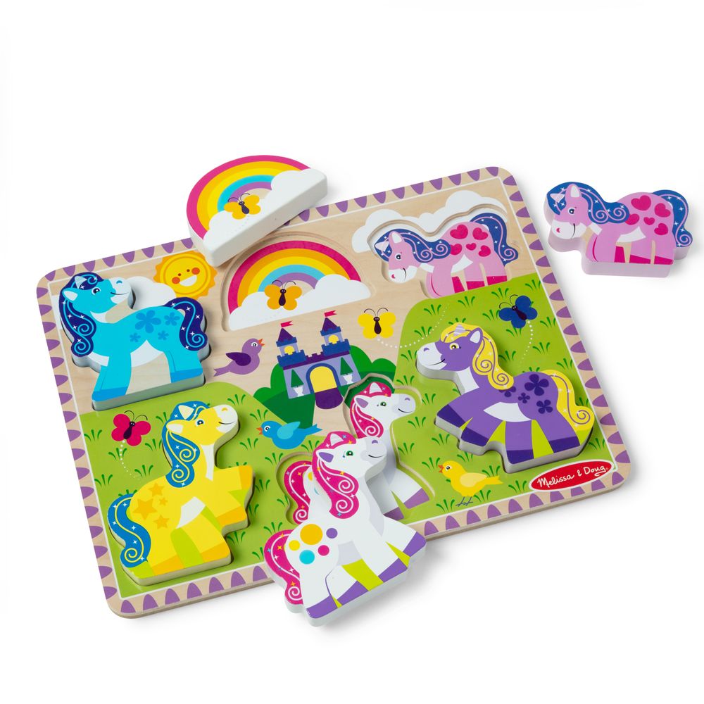 Melissa & Doug Wooden Chunky Puzzle Set - Unicorn - 6 Pcs