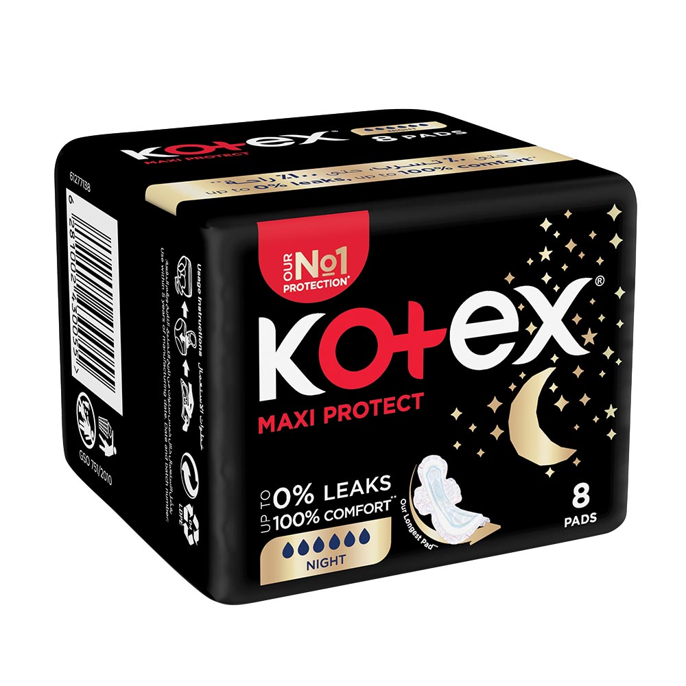 Kotex - Maxi Protect Night Sanitary Pads With Wings - 8pcs