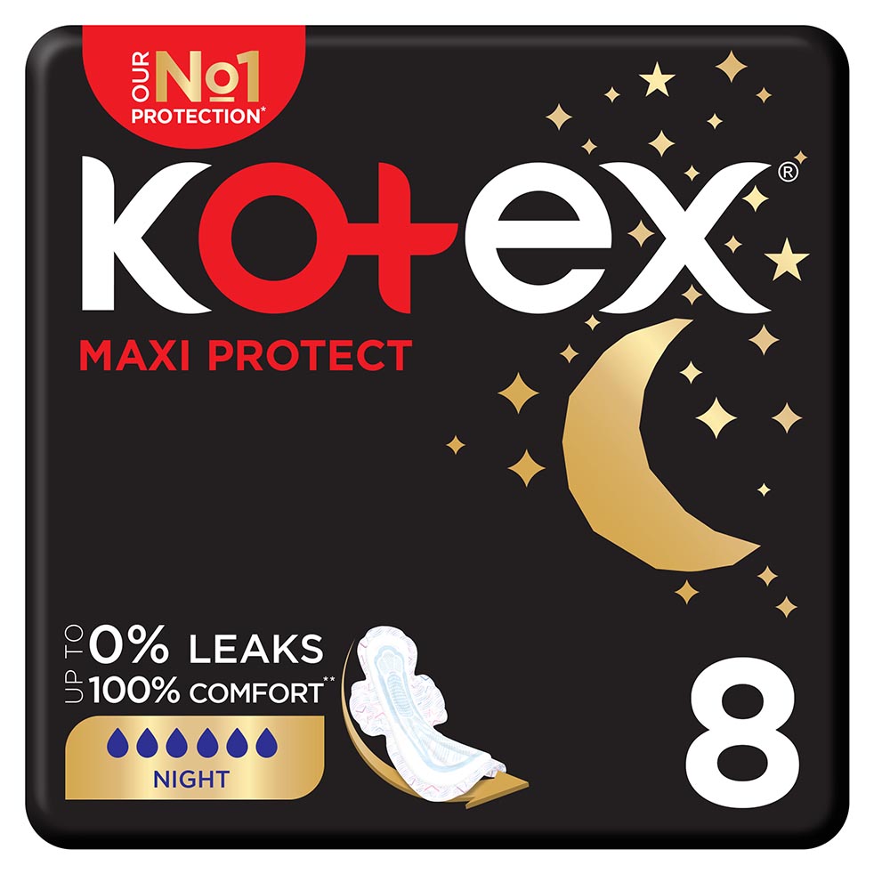 Kotex - Maxi Protect Night Sanitary Pads With Wings - 8pcs