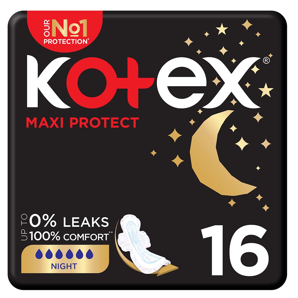 Kotex - Maxi Protect Night Sanitary Pads With Wings - 16pcs