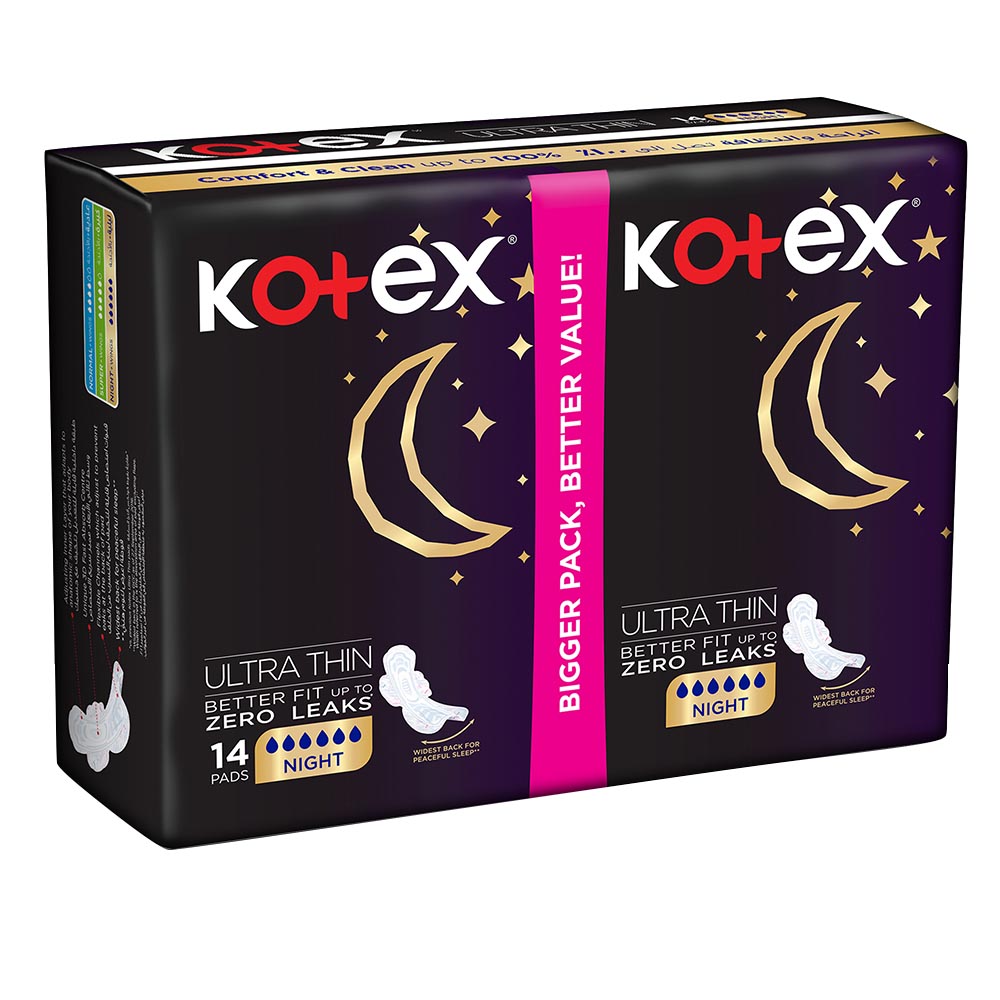 Kotex - Ultra Thin Night Sanitary Pads With Wings - 14pcs