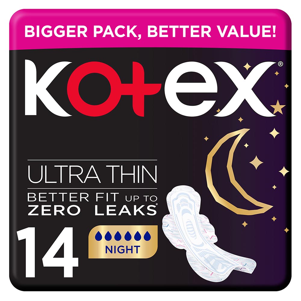 Kotex - Ultra Thin Night Sanitary Pads With Wings - 14pcs