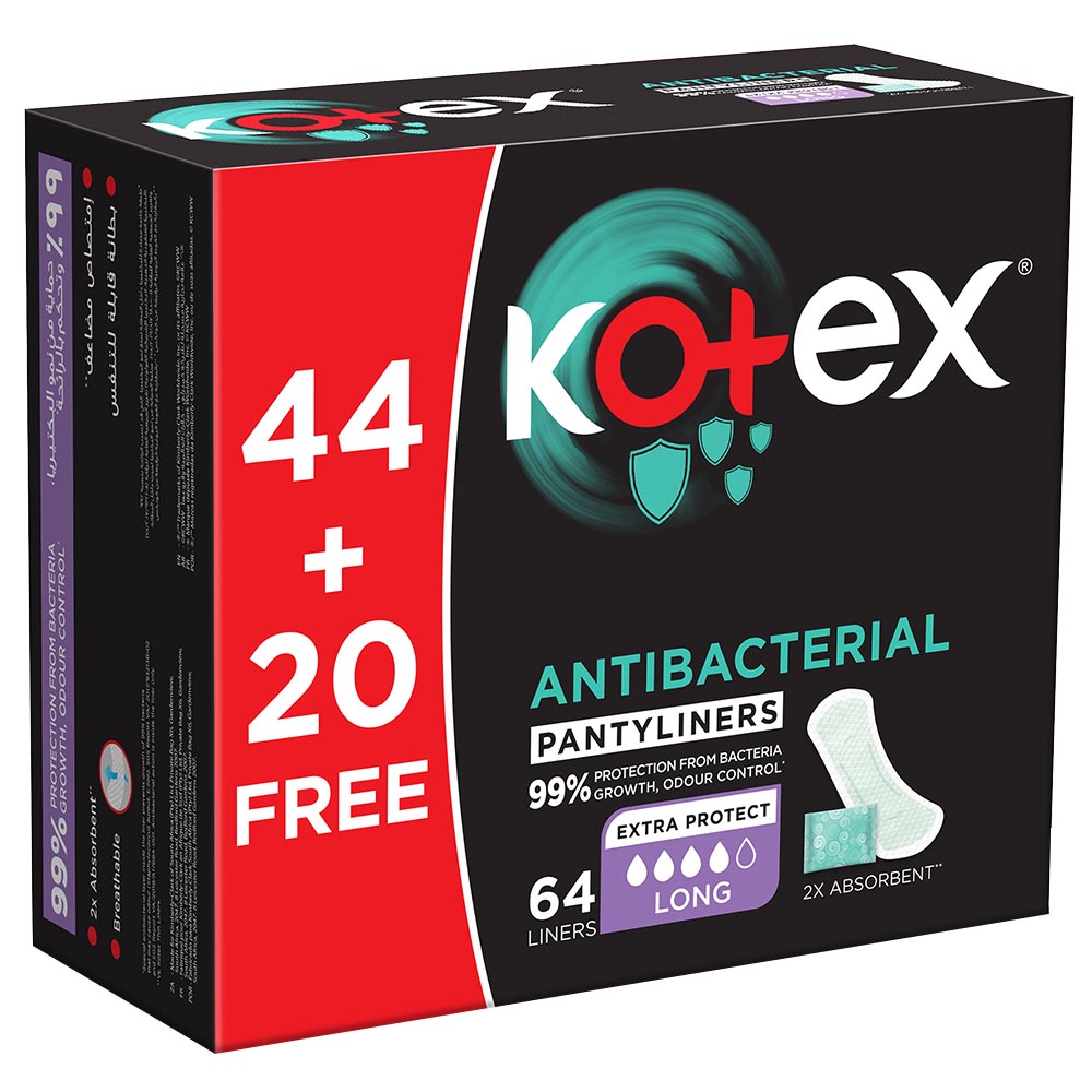 Kotex - Antibacterial Daily Pantyliners - Long - 64pcs