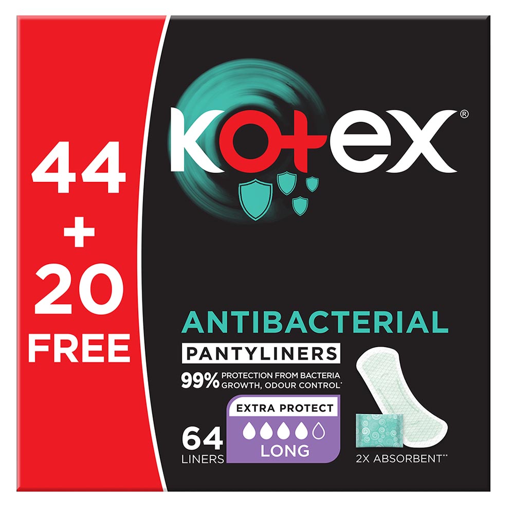 Kotex - Antibacterial Daily Pantyliners - Long - 64pcs