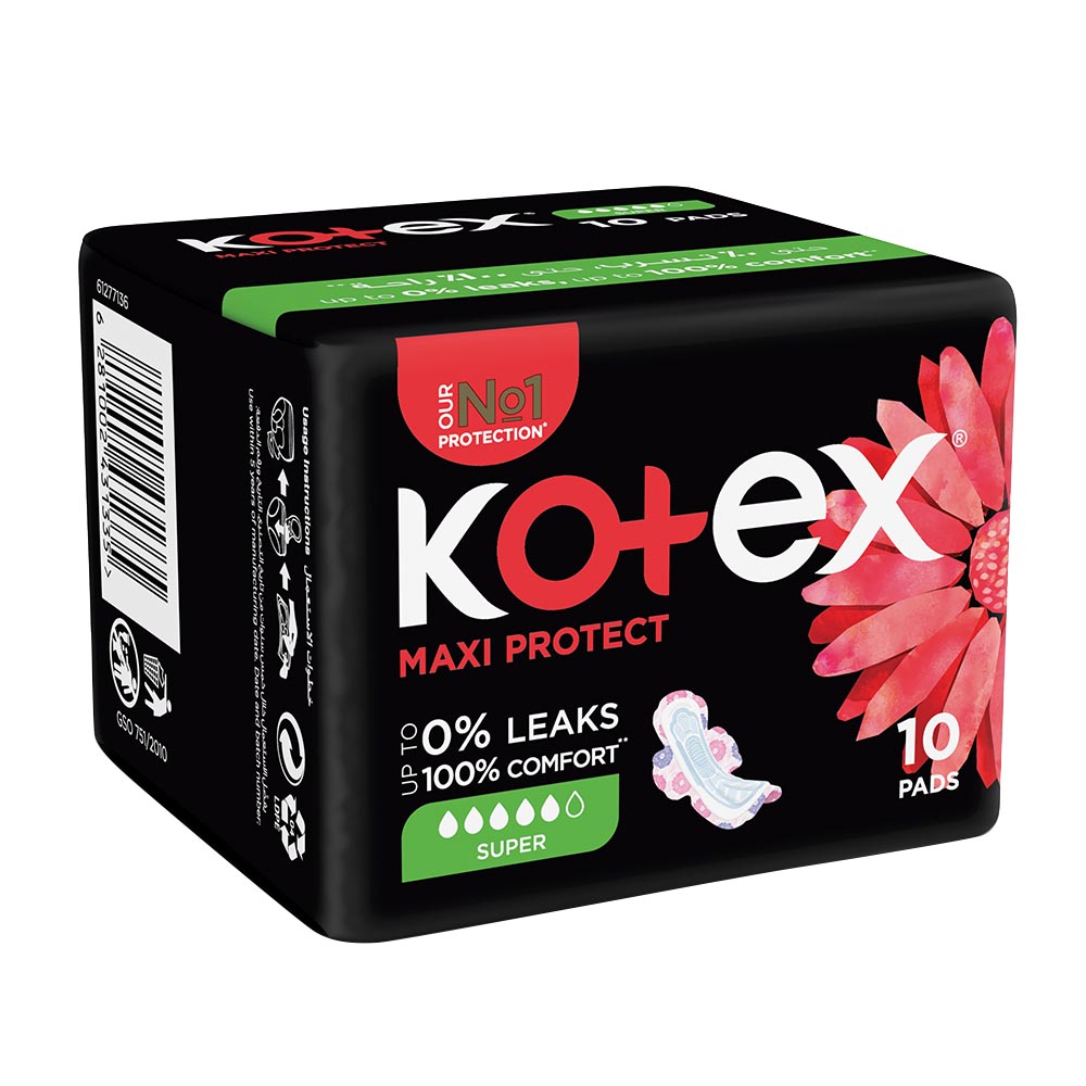 Kotex - Maxi Protect Sanitary Pads With Wings - Super - Pack of 12 - 120pcs
