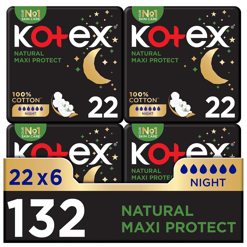 Kotex - Natural Maxi Protect Night Sanitary Pads With Wings - Pack of 6 - 132pcs