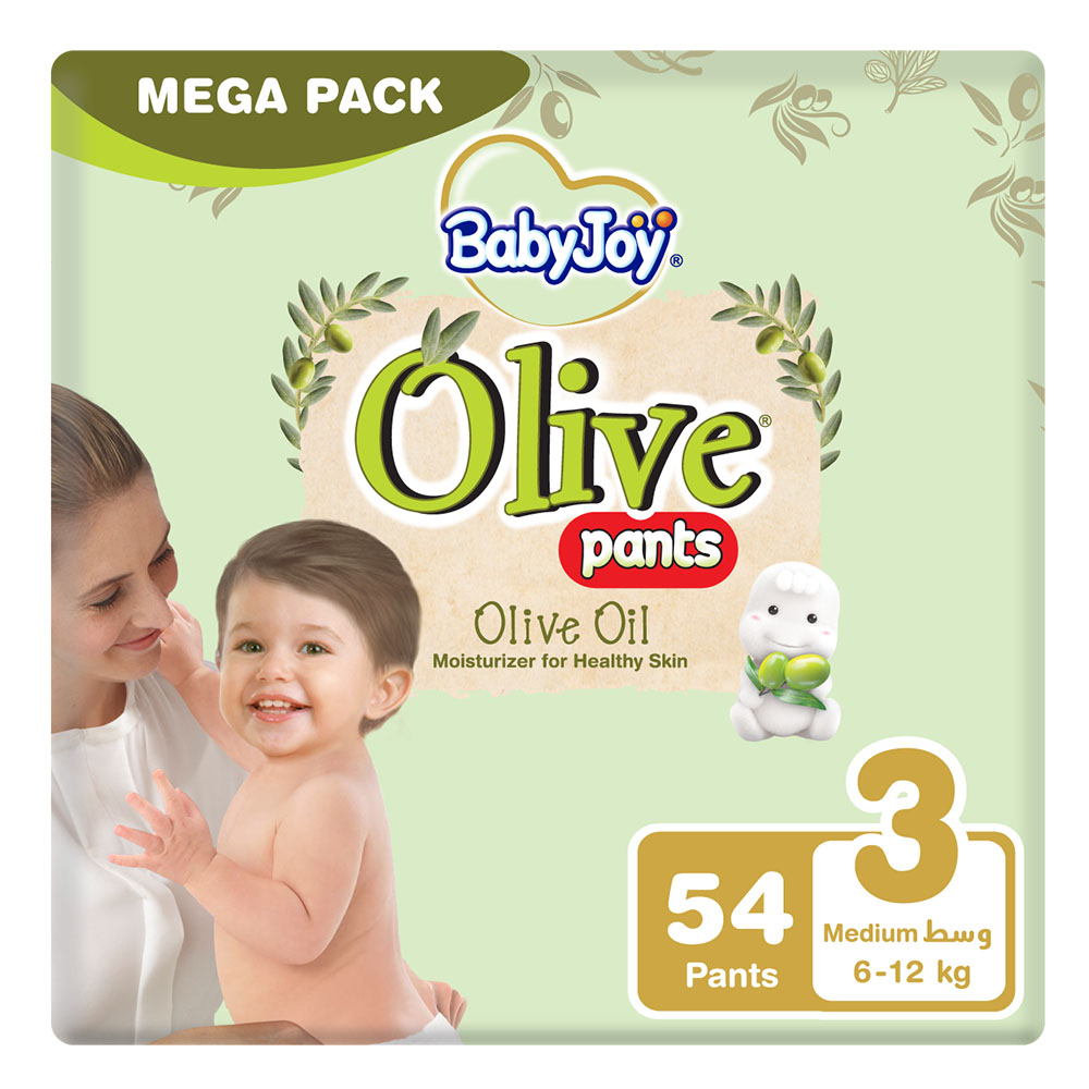 BabyJoy - Olive Pants, Size 3, Medium, 6-12 kg, Mega Pack - 54 Pcs