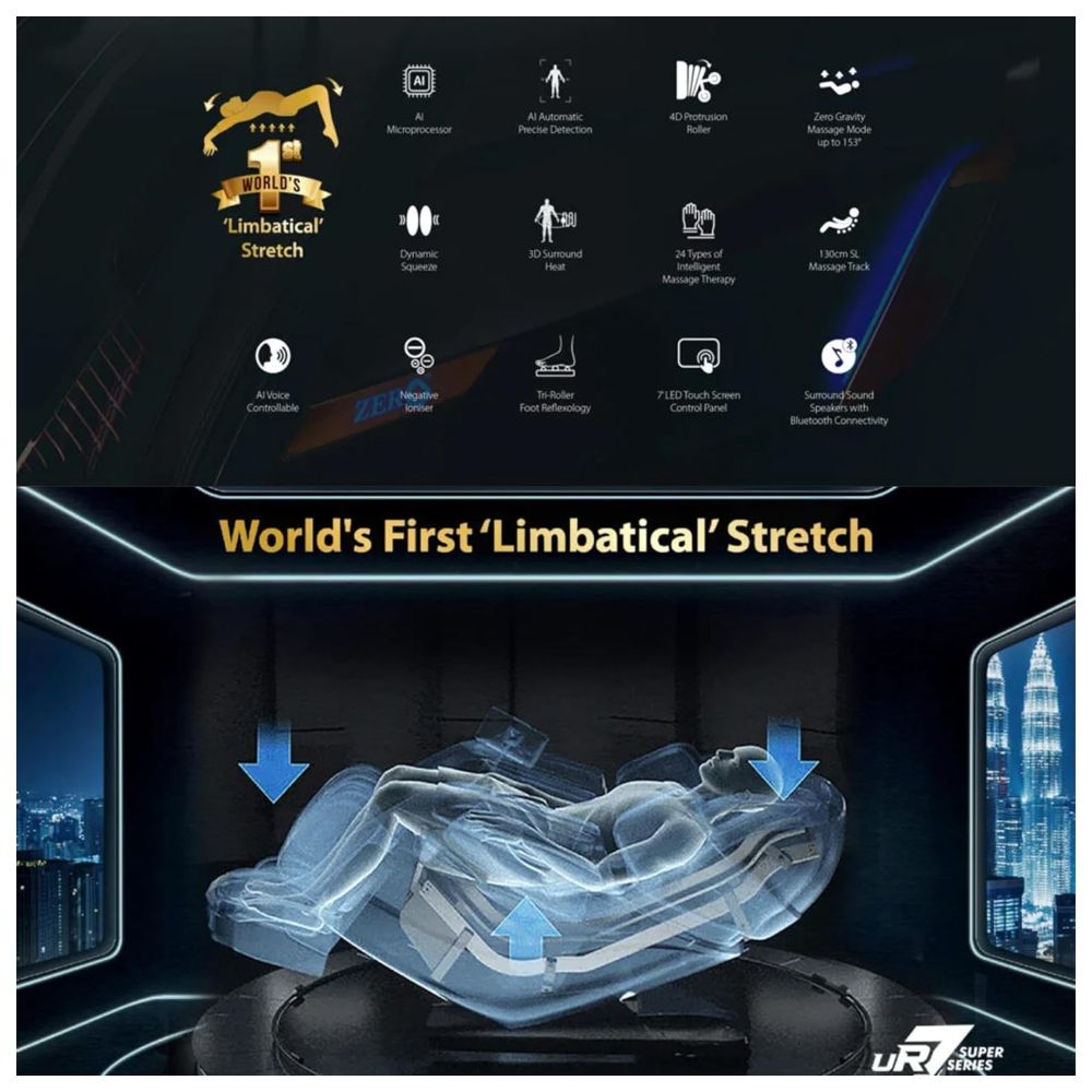 زيرو هيلث كير - كرسي تدليك الجسم يو-آر7 سوبر سيريز - رمادي