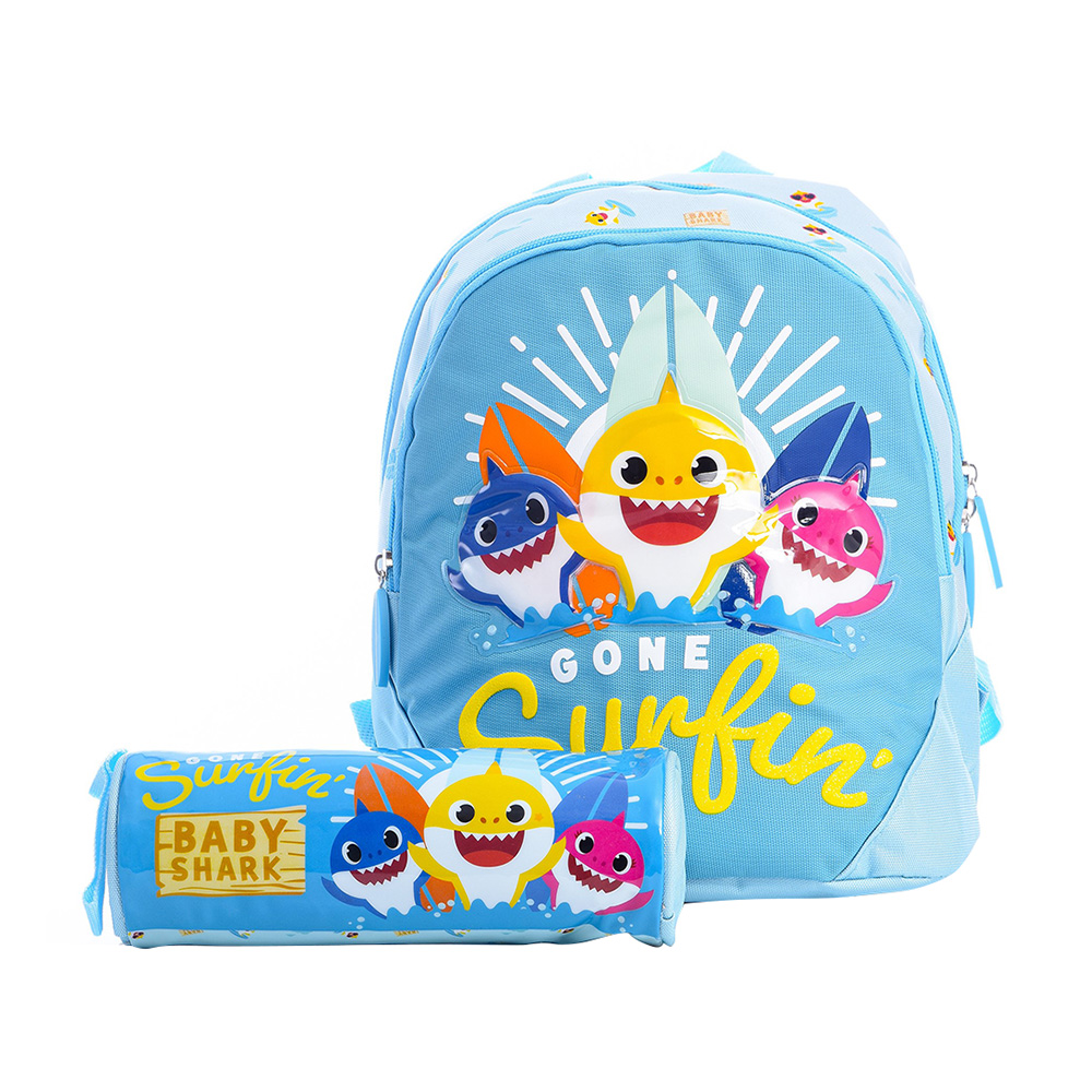 Hollywood Magic - 12-Inch Baby Shark Backpack And Pencilcase - Light Blue