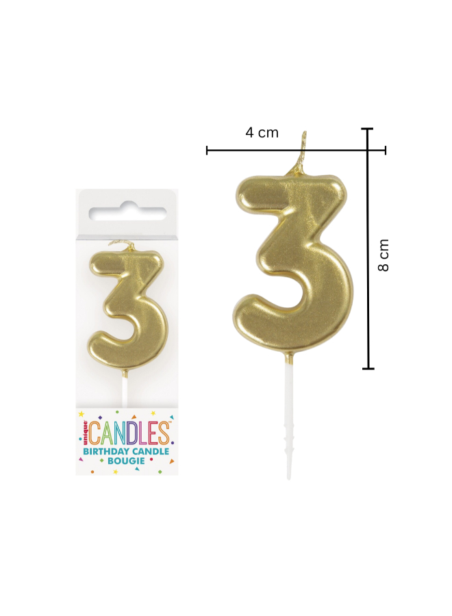 يونيك - شمعة رقم 3 - ذهبي