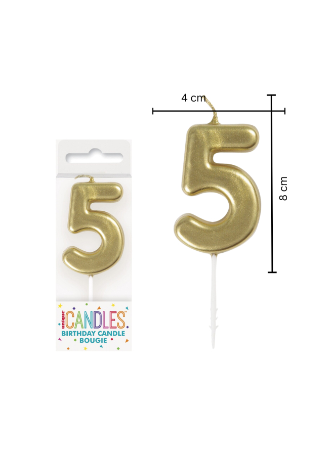 Unique - Number 5 Candle - Gold