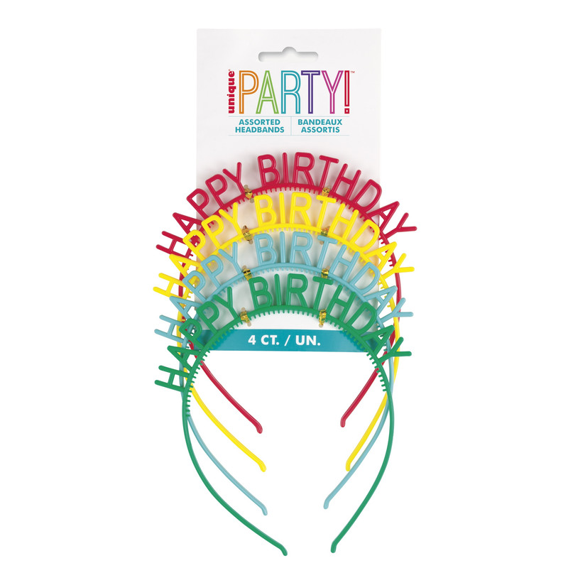 Unique - Happy Birthday Headbands - Multicolor - 4 Pcs