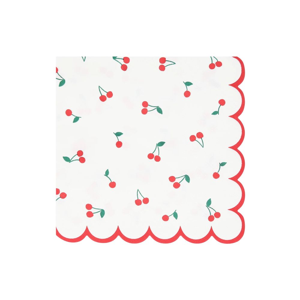 Meri Meri - 3-Ply Cherry Pattern Napkins - White - Large - 16 Pcs