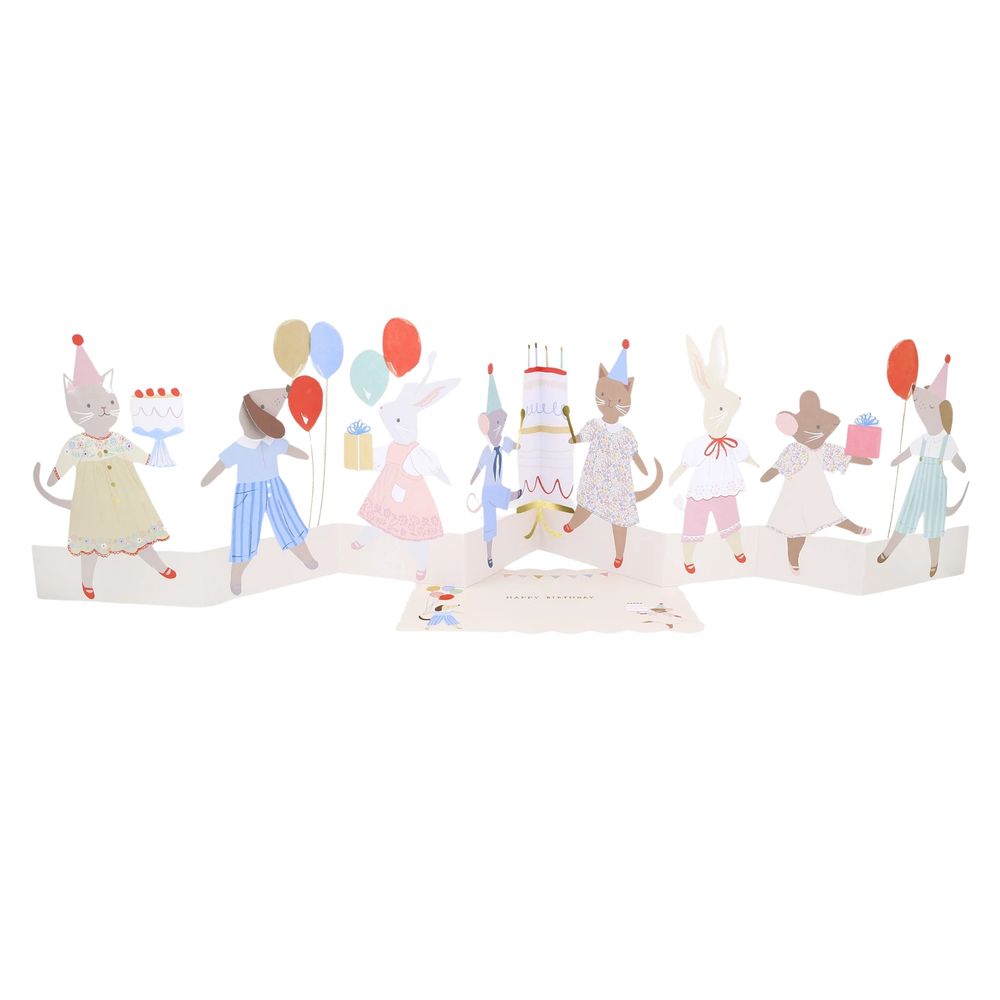 Meri Meri - Animal Friends Fold-Out Birthday Card - Multicolor