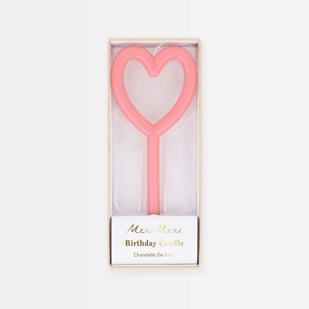 Meri Meri - Slim Heart Birthday Candle - Pink