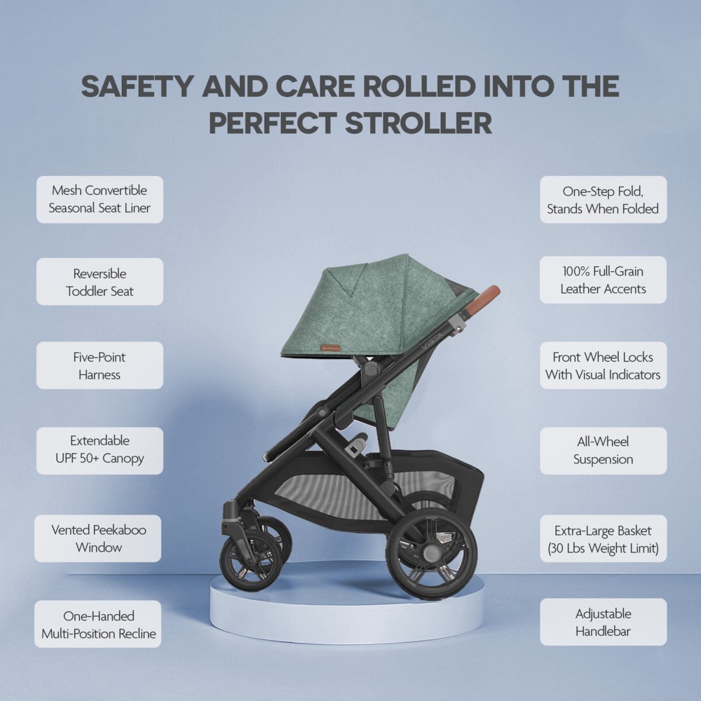 Uppababy - Vista V3 Stroller With Bassinet - Gwen Green Melange