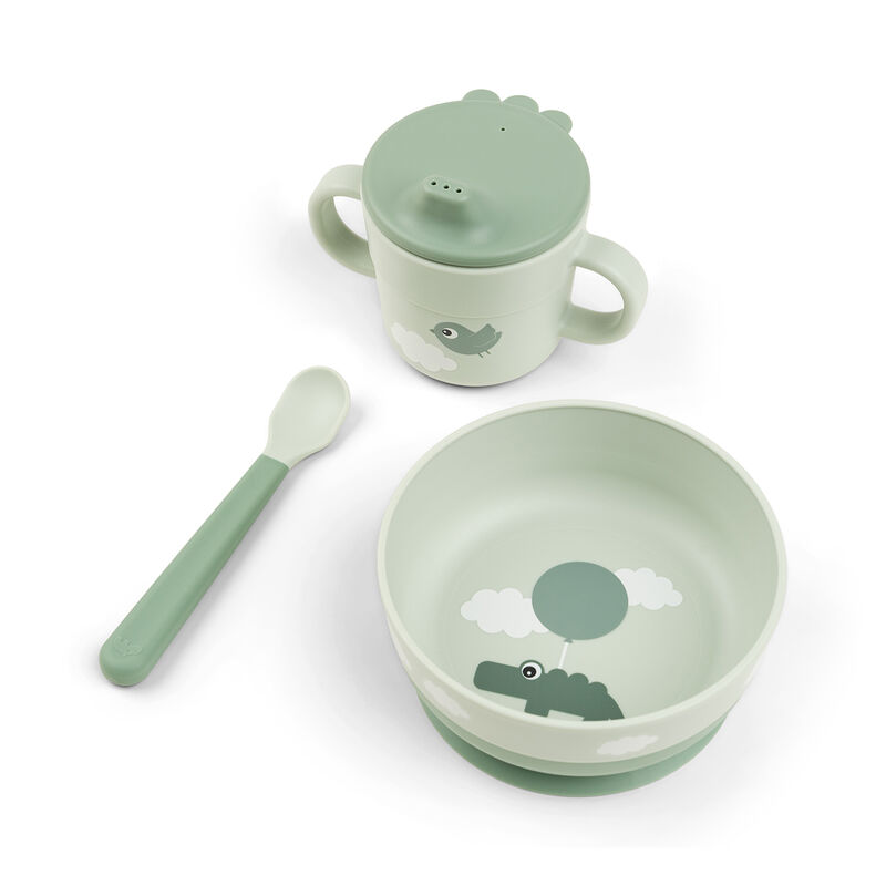 Done By Deer - Foodie First Meal Set - 3 Pcs - Happy Clouds - Green