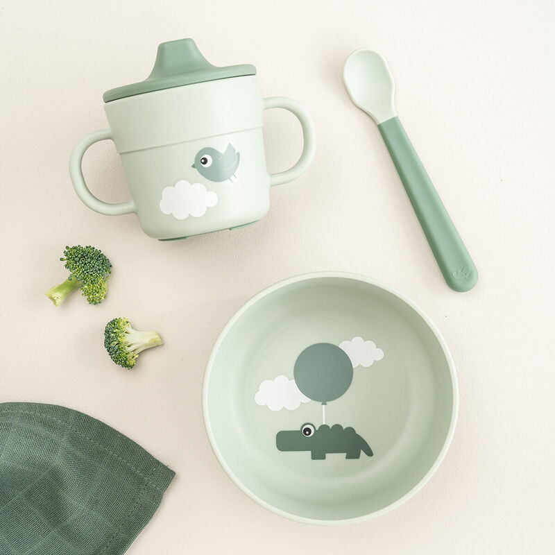 Done By Deer - Foodie First Meal Set - 3 Pcs - Happy Clouds - Green