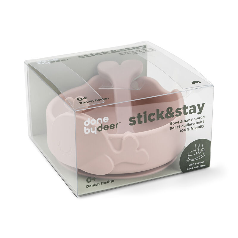 Done By Deer - Silicone Stick & Stay Bowl With Baby Spoon - Wally - Powder