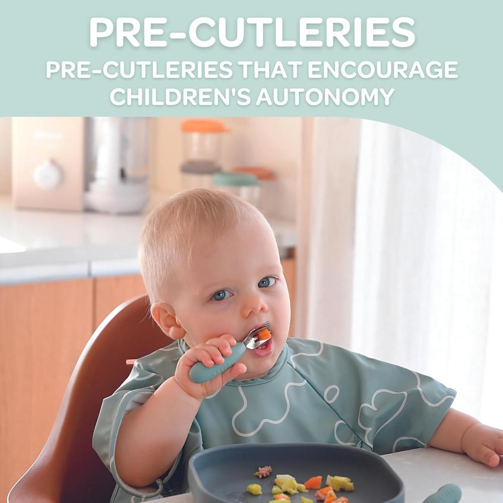 بيبا - مجموعة ملعقة وشوكة أولية للأطفال - رمادي مخملي - قطعتين