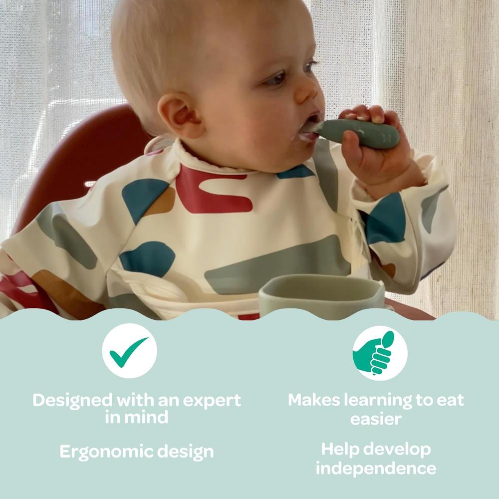 بيبا - مجموعة ملعقة وشوكة أولية للأطفال - رمادي مخملي - قطعتين