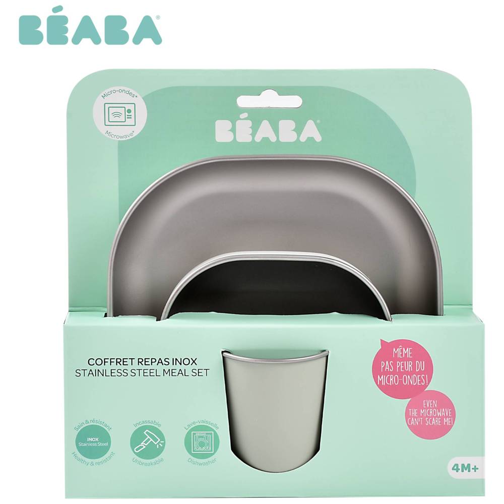 Beaba - Stainless Steel Meal Set - Sage Green - 3 Pcs