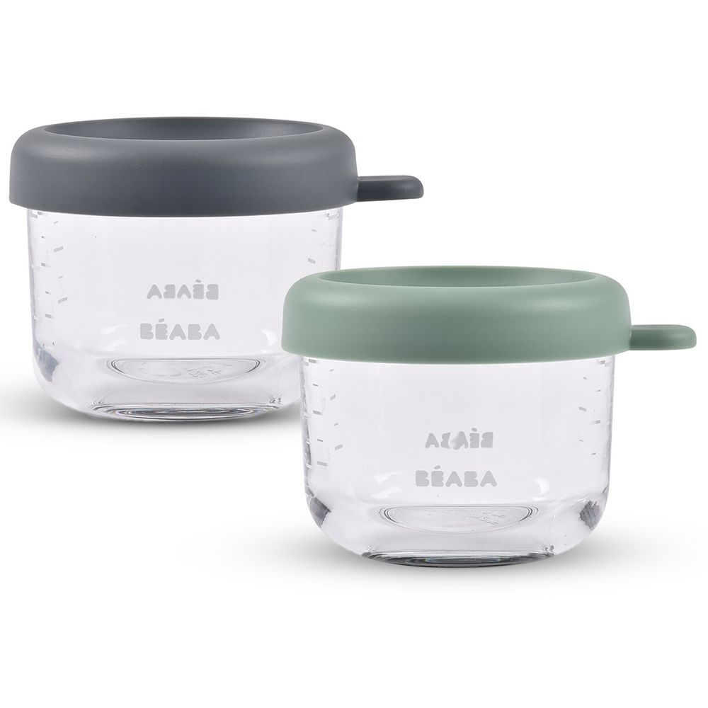 بيبا - حافظة طعام الأطفال زجاج 150 مل - معدني وأخضر ميرمية - عدد 2 