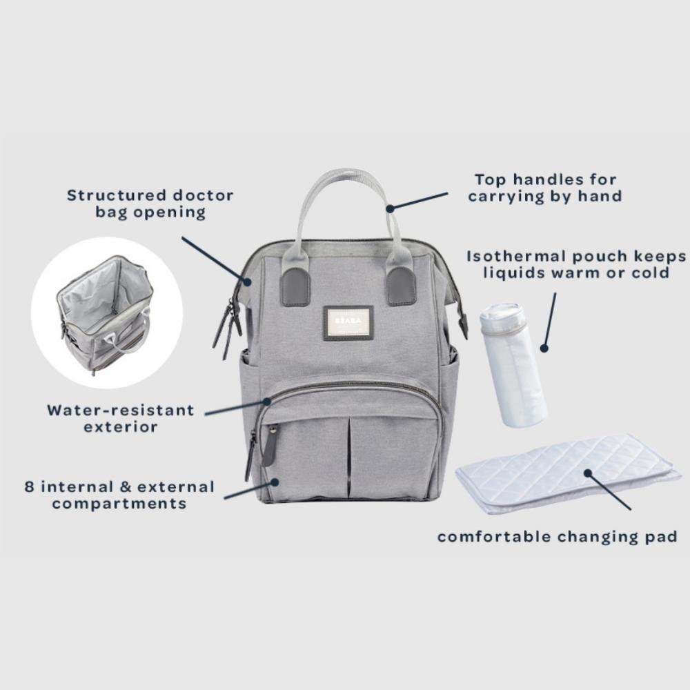 بيبا - شنطة حفاضات ويلينجتون - رمادي داكن