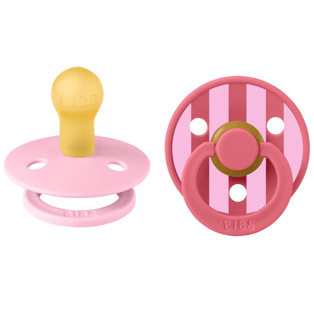 BIBS - Studio Colour Round Latex Pacifier Pack Of 2 Size 1 - Baby Pink Coral