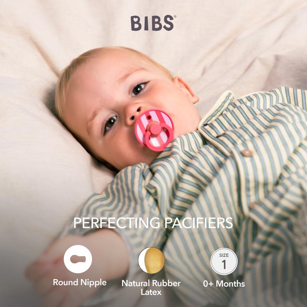 BIBS - Studio Colour Round Latex Pacifier Pack Of 2 Size 1 - Baby Pink Coral