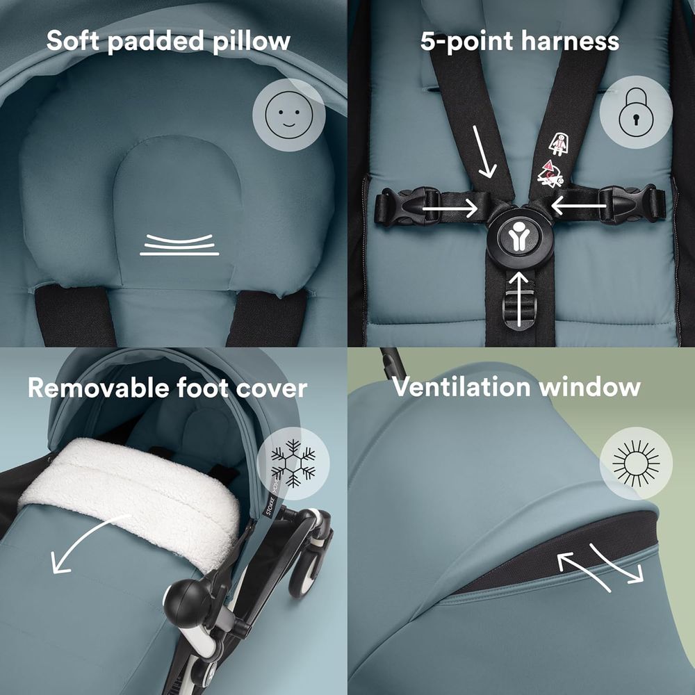 Stokke - YOYO3 Full Stroller with Frame, 0+ Newborn and 6+ Color Pack - White Base