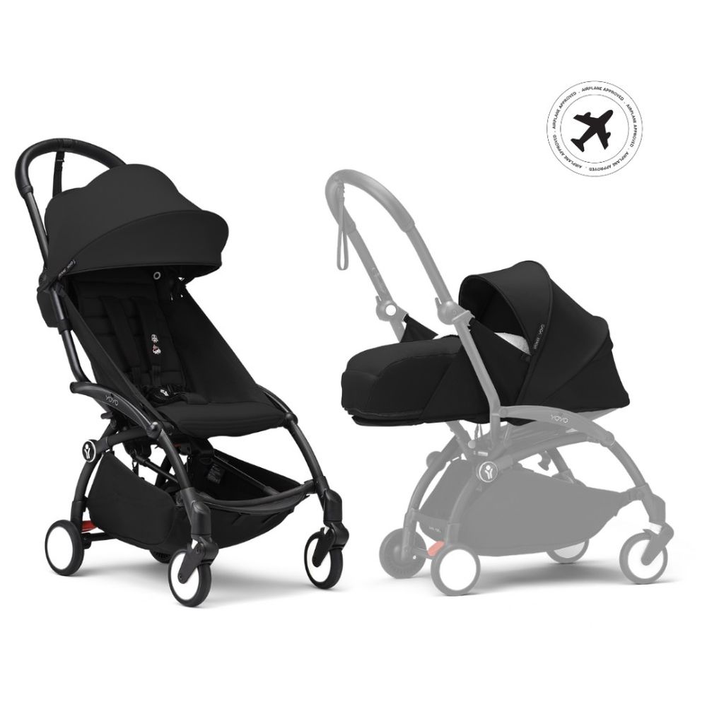 ستوك - عربية أطفال يويو3 الكاملة مع إطار وفرش حديثي الولادة وفرش 6 أشهر بإطار أسود