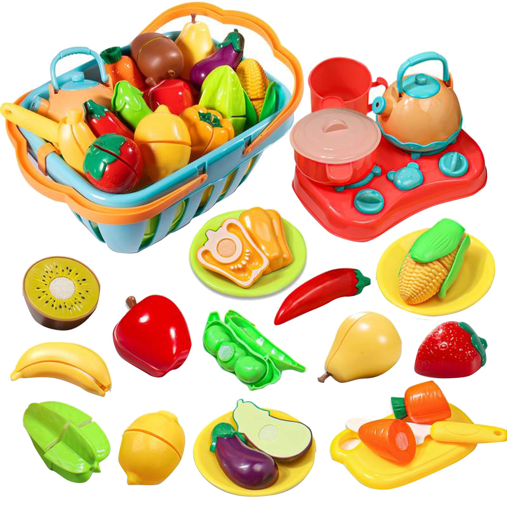 Little Angel Kid's Fruits & Vegetables In Basket Toy Set - 28pcs