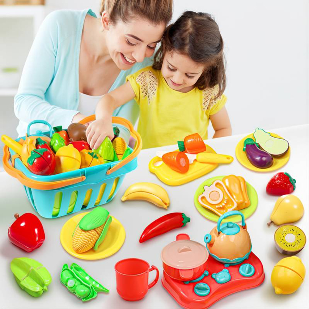 Little Angel Kid's Fruits & Vegetables In Basket Toy Set - 28pcs